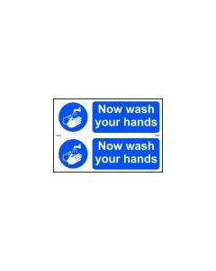 Self Adhesive Rigid Plastic Sign [Now Wash Your Hands] 300mm x 200mm (0404)