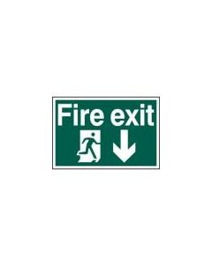 Self Adhesive Rigid Plastic Sign [Fire Exit And Man Running With Arrow Down] 300mm x 200mm (1503)