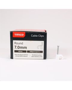 Timco Round Cable Clips 7.0mm White (225357) - 100pc