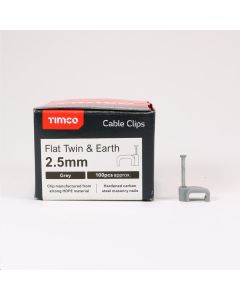 Timco Flat & Twin Cable Clips 2.5mm Grey (225654) - Box Of 100