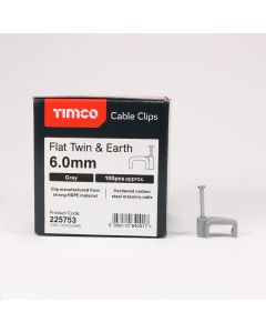 Timco Flat & Twin Cable Clips 6.0mm Grey (225753) - Box Of 100