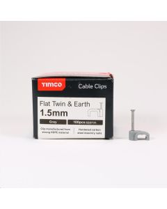 Timco Flat & Twin Cable Clips 1.5mm Grey (225987) - Box Of 100