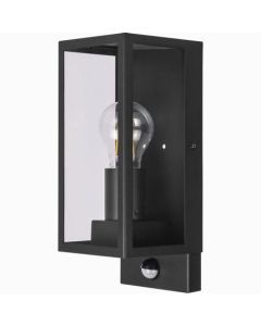 Luceco Exterior Decorative Wall Glass Lantern Single With PIR Motion Sensor Black (LEXDGLWSBP-01)