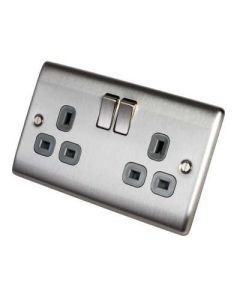 BG 2 Gang Switched Power Socket Brushed Steel 13A (NBS22G-01)