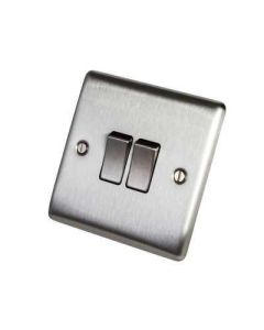 BG 2 Gang 2 Way Light Switch Brushed Steel 10A (NBS42-01)